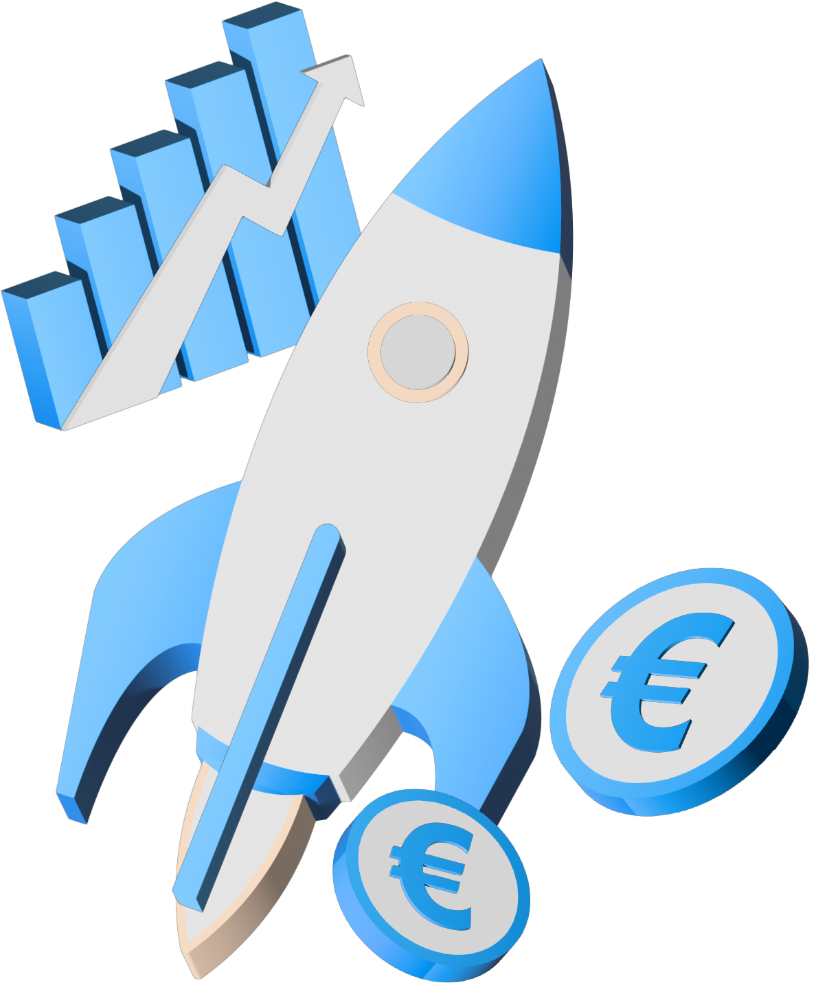 fusée montante et graphique avec statistique qui monte