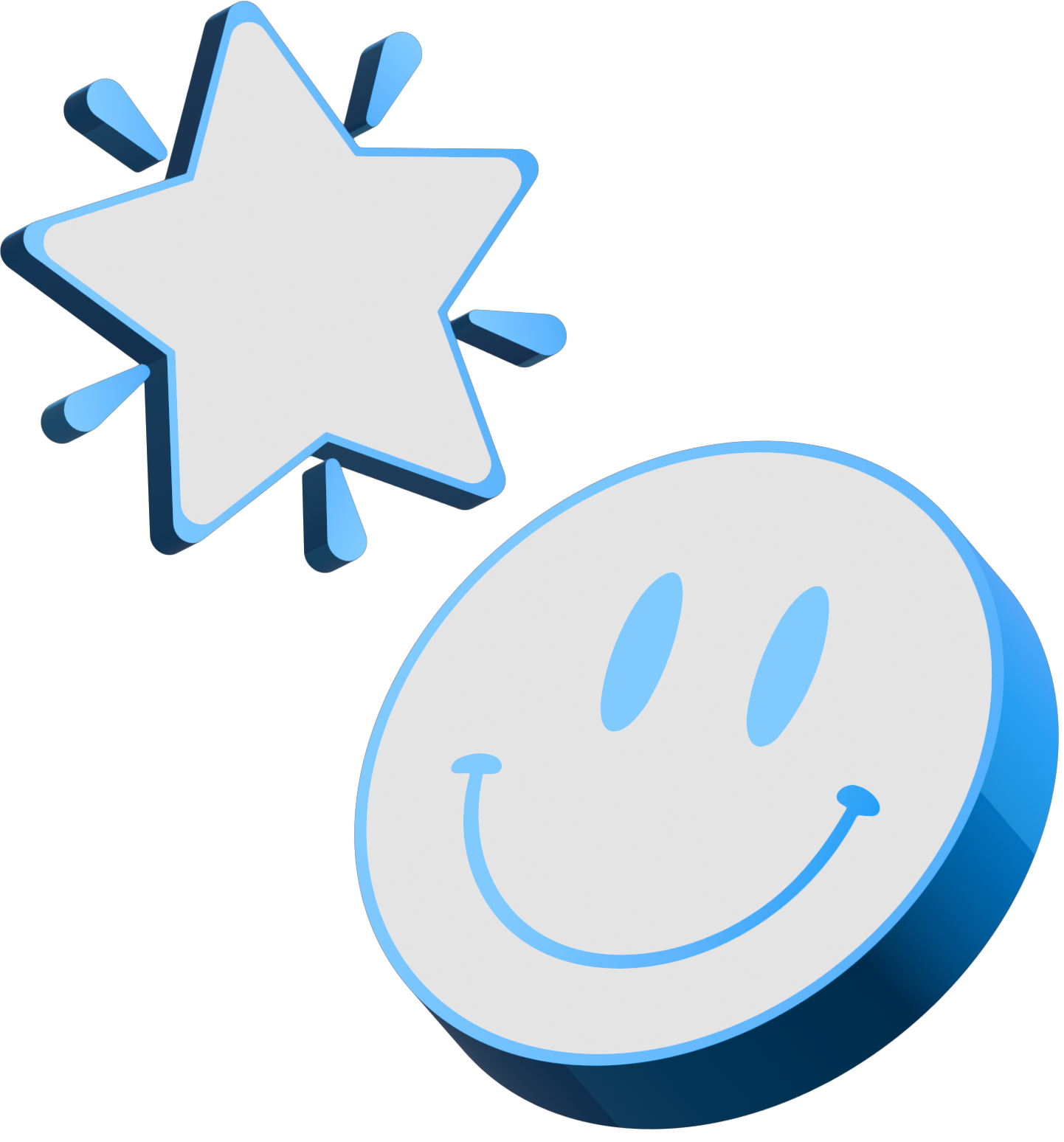 étoile avec smiley content, de couleur bleu